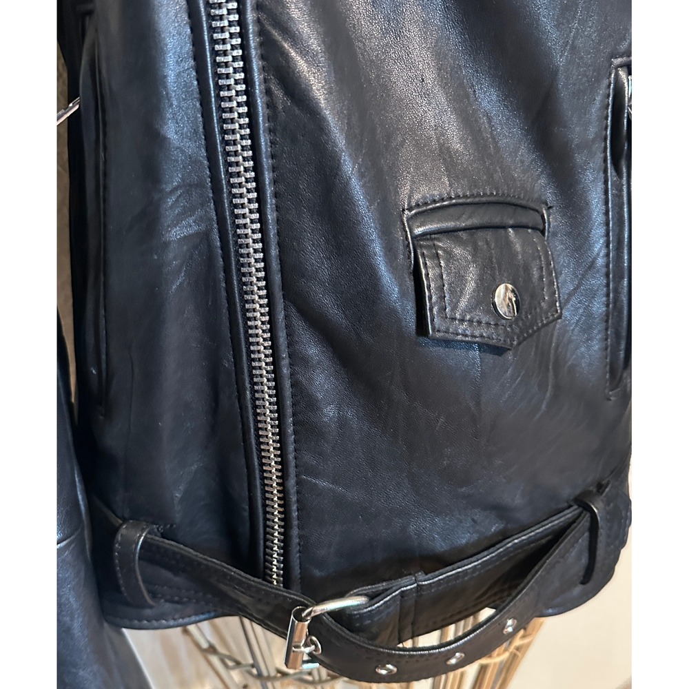Deadwood Recycled Soft Leather Biker Jacket Black Moto Size Medium Recaimed - Picture 7 of 16